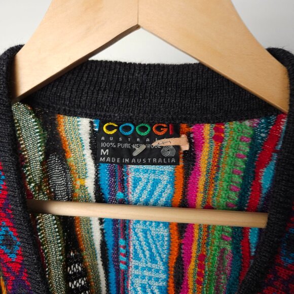 90s COOGI Australia crazy pattern 3D textured wool knitted sweater cardigan - Picture 9 of 12